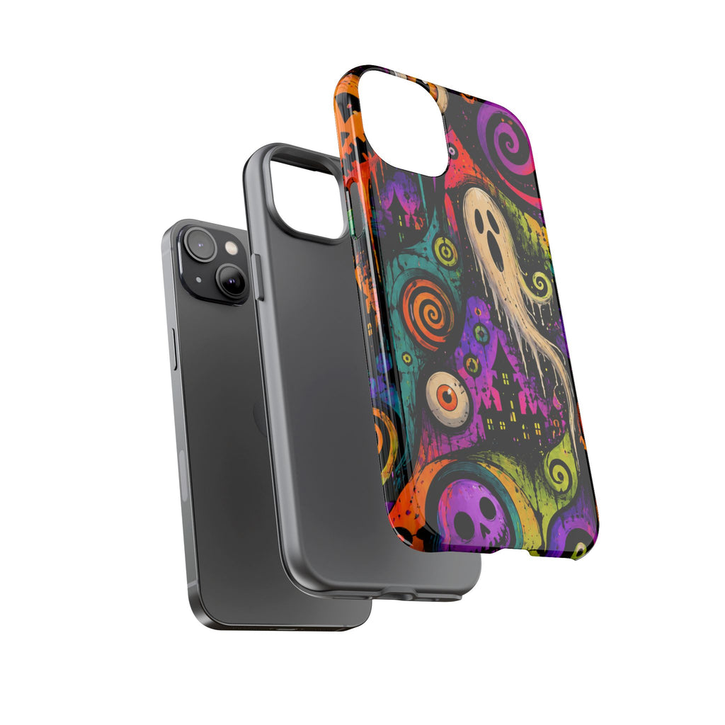 Halloween Ghost Phone Case — Colorful Spooky Skull & Haunted House Tough Case