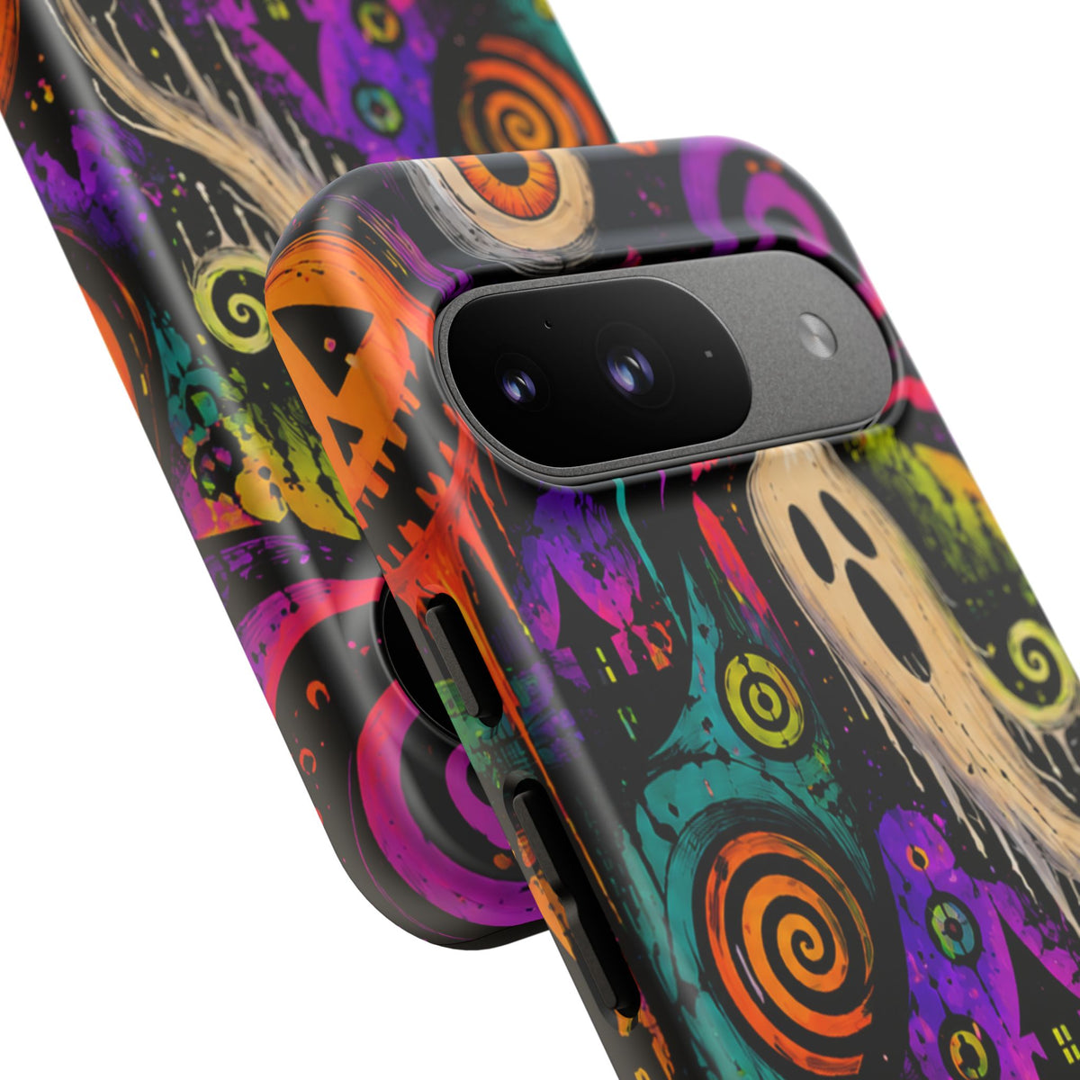 Halloween Ghost Phone Case — Colorful Spooky Skull & Haunted House Tough Case