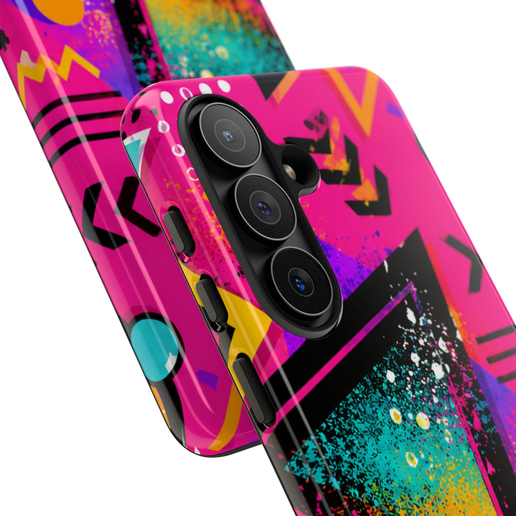 Retro 80s Geometric Phone Case — Neon Triangle Tough Case