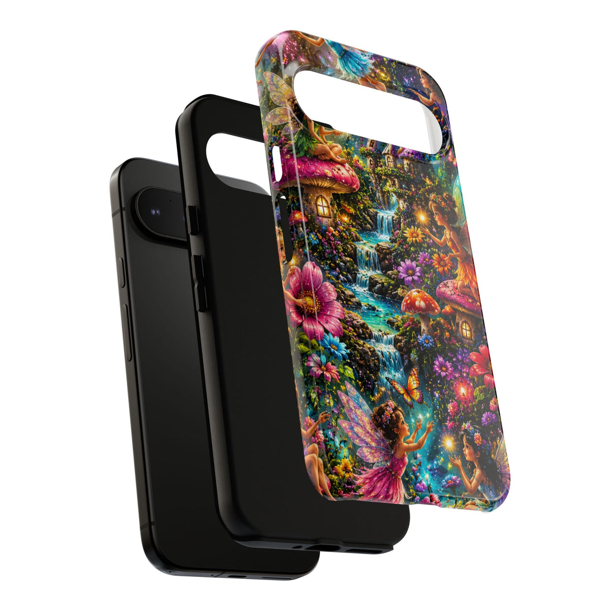 Fairy Garden Tough Phone Case — Whimsical Cottage, Waterfall & Mushroom Artwork