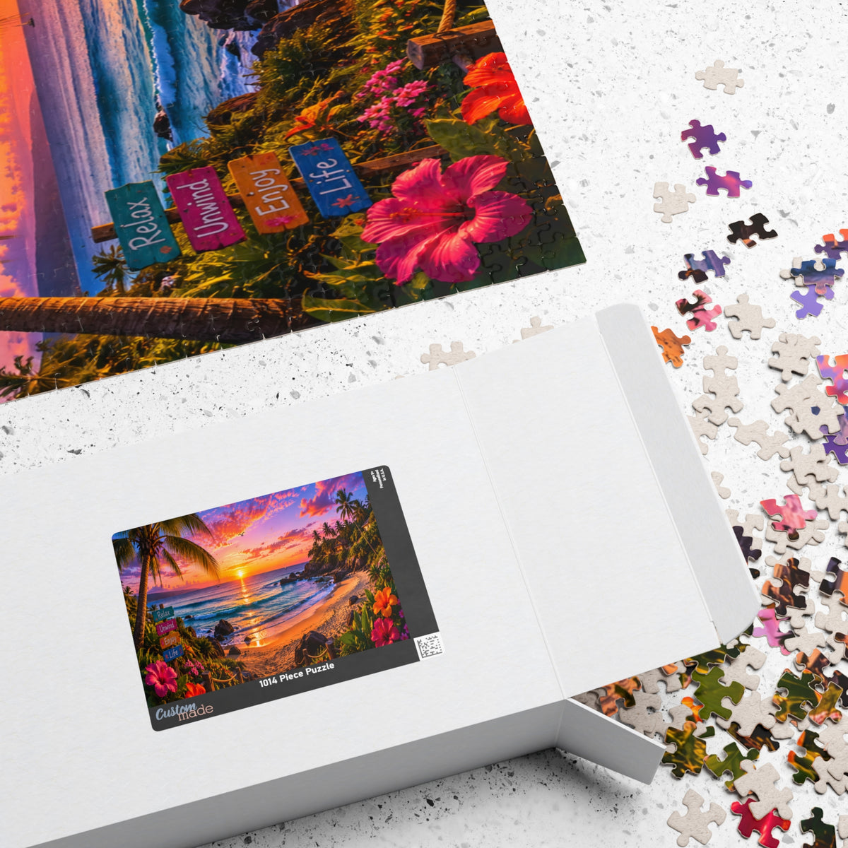 Tropical Sunset Beach Jigsaw Puzzle — Scenic Ocean View 110/252/520/1014-Piece