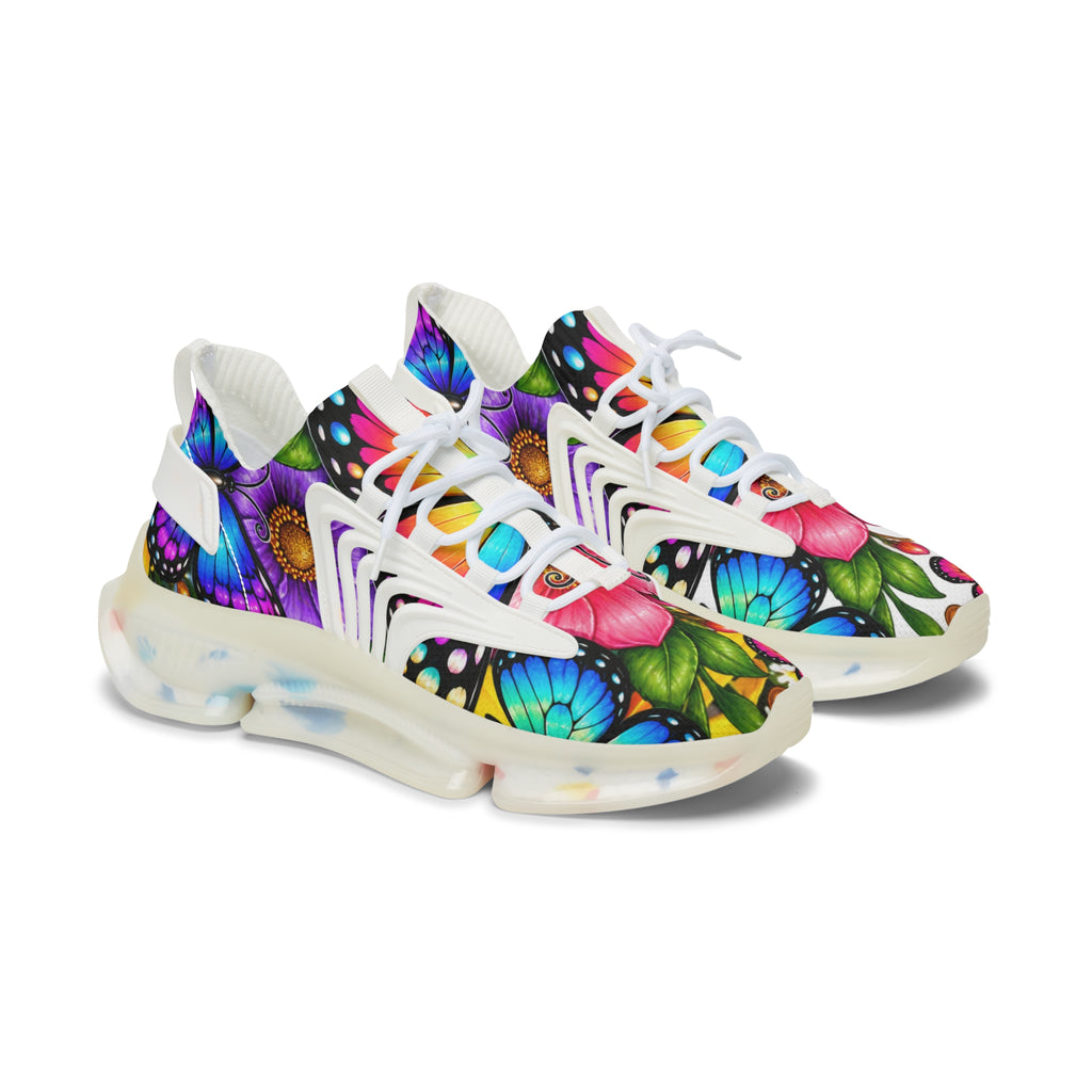Mesh Sneakers — Colorful Butterfly Floral Athletic Shoes for Women