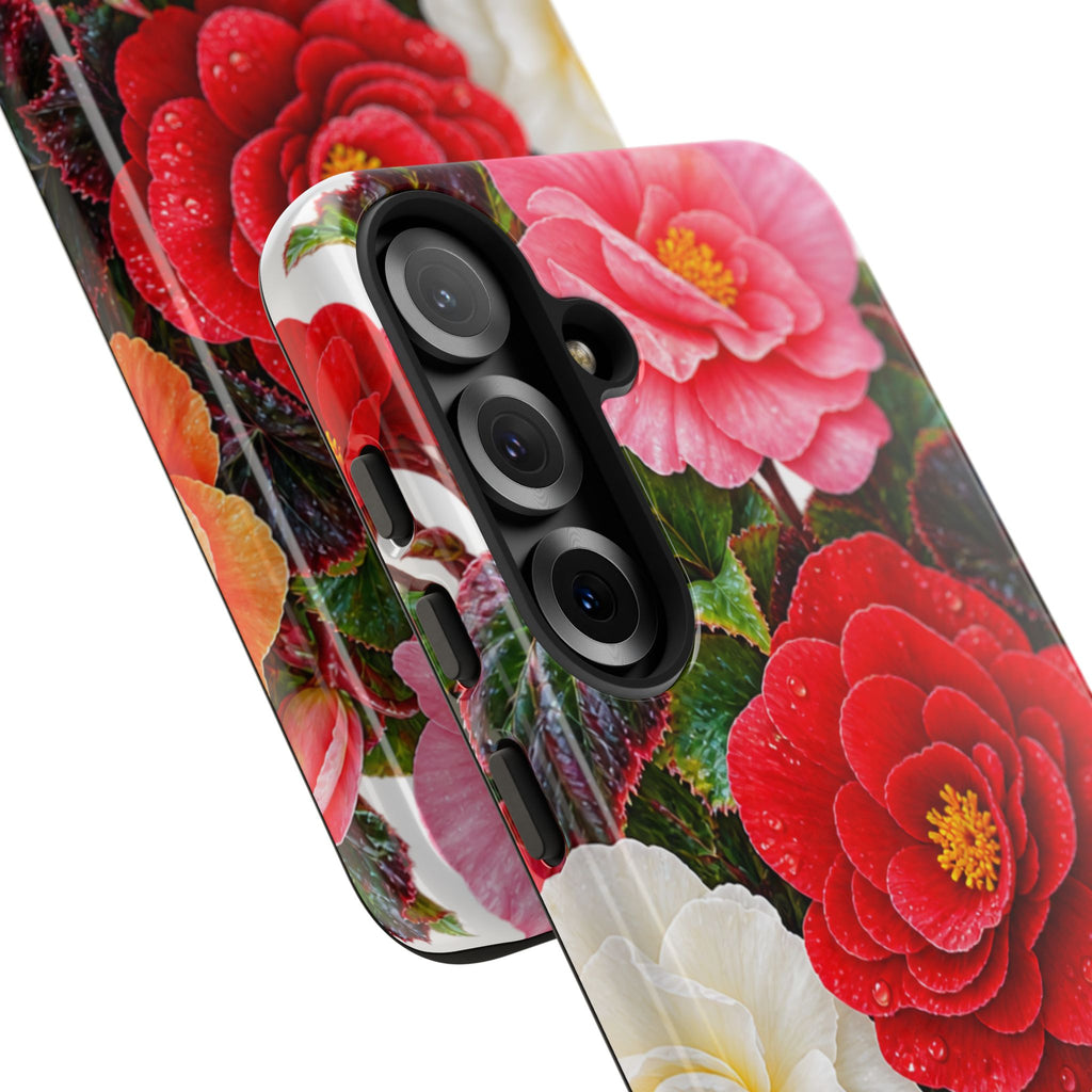 Floral Begonia Phone Case — Vibrant Red, Pink & Yellow Blossom Protective Cover