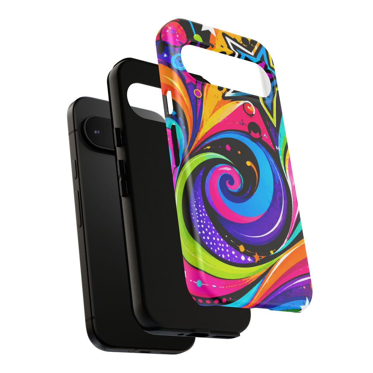 Psychedelic Swirl Phone Case — Bold Retro Stars & Neon Pop Art Tough Case