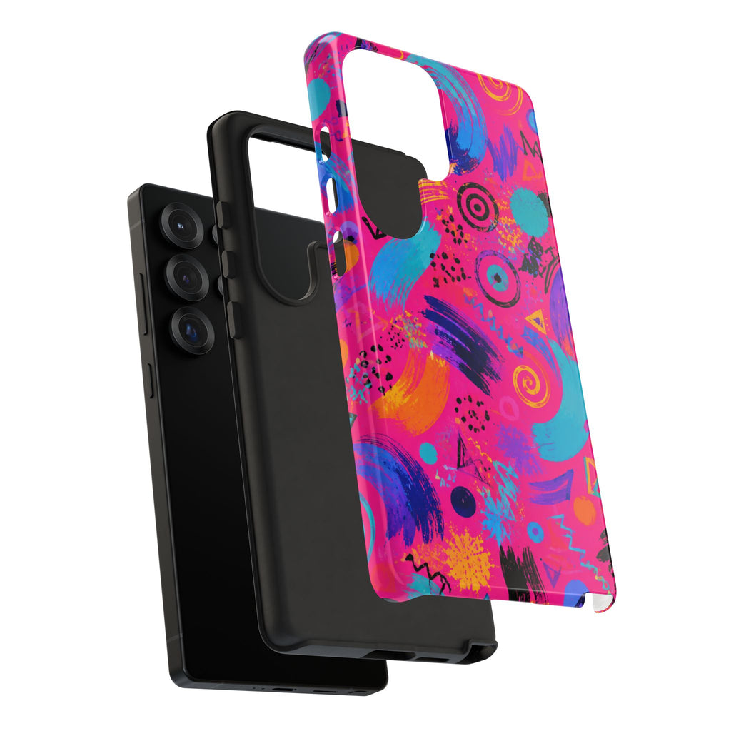 Neon Retro Abstract Tough Phone Case — 80s Brushstroke Pattern