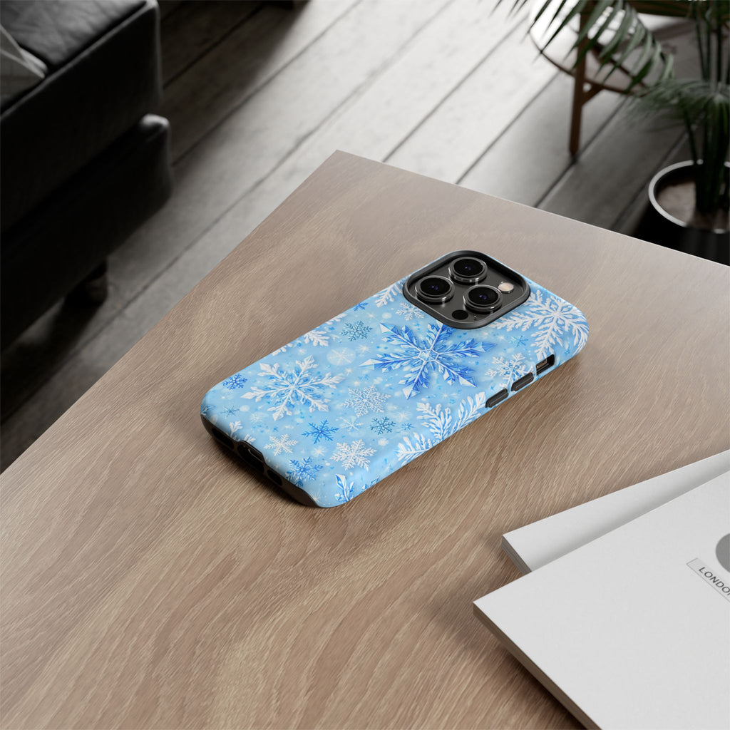 Winter Snowflake Tough Phone Case — Blue Holiday Protective Cover