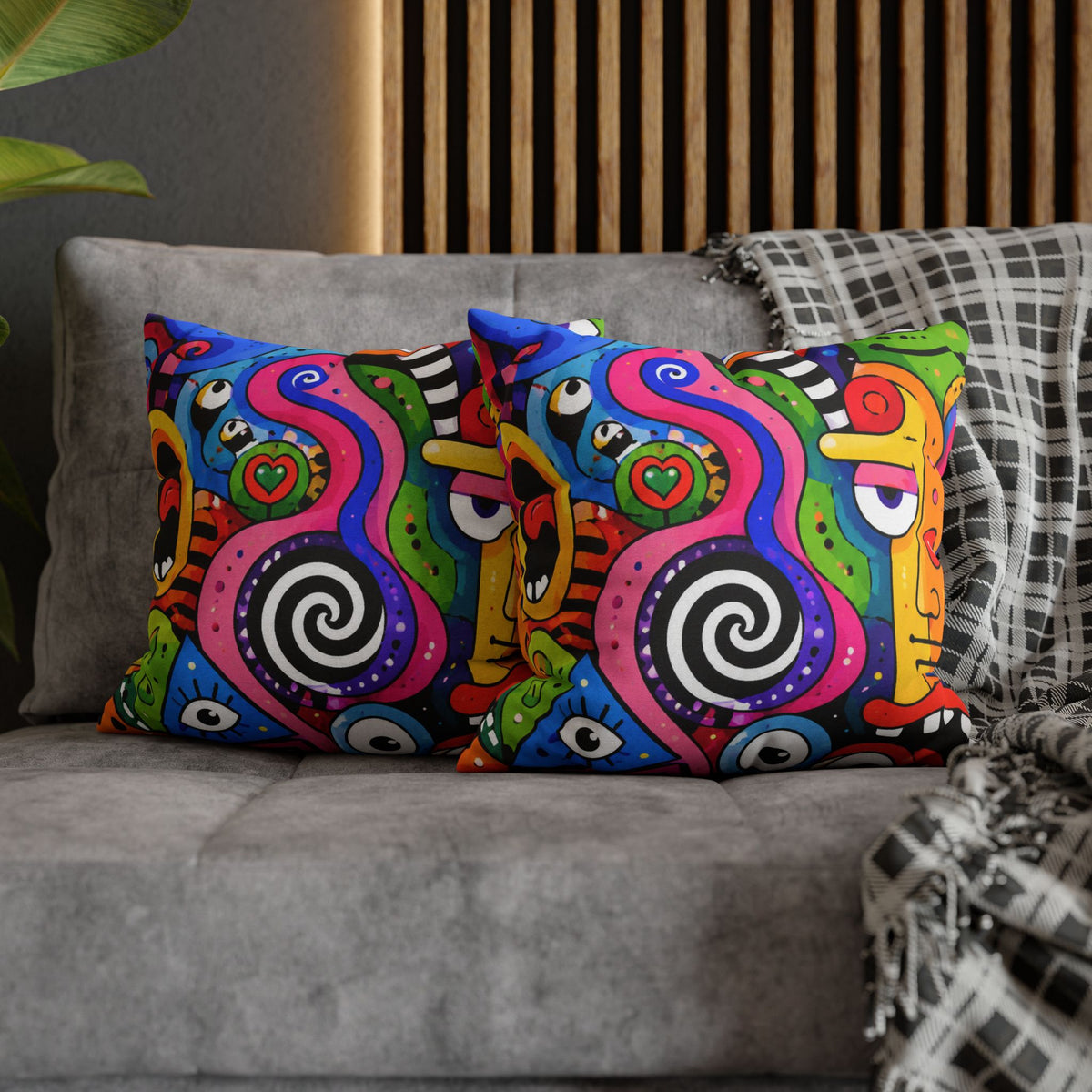 Colorful Abstract Doodle Pillowcase | Spun Polyester Square Pillowcase