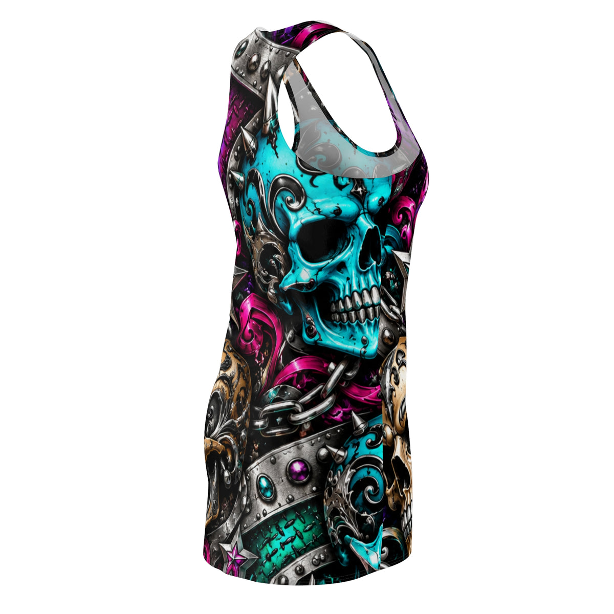 Skull Chain Racerback Dress — Vibrant Gothic AOP Print