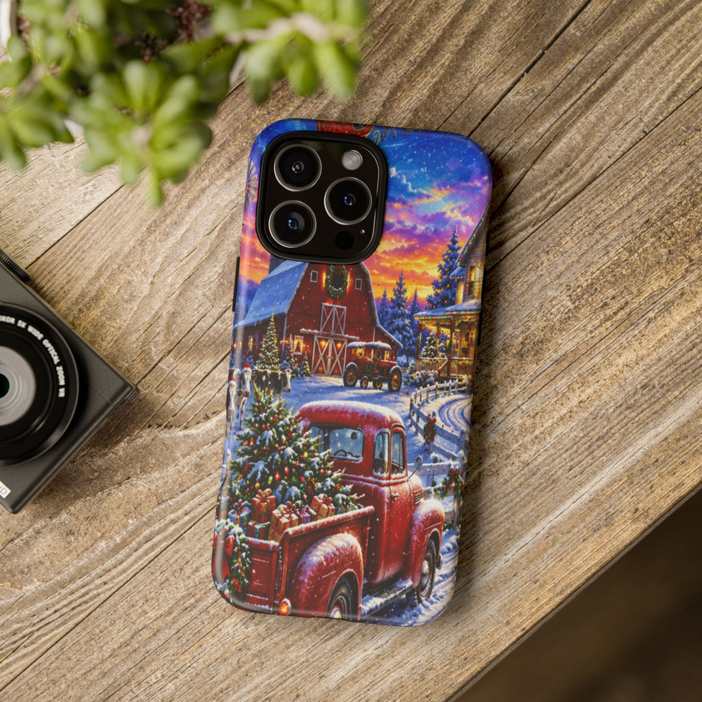 Christmas Farm Phone Case — Vintage Red Truck in Snowy Holiday Scene
