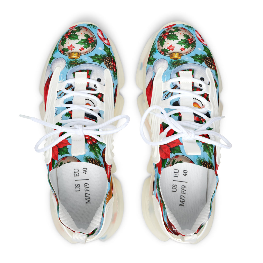 Christmas Ornaments Print Women's Mesh Sneakers — Holiday Holiday-Pattern Athletic Shoes