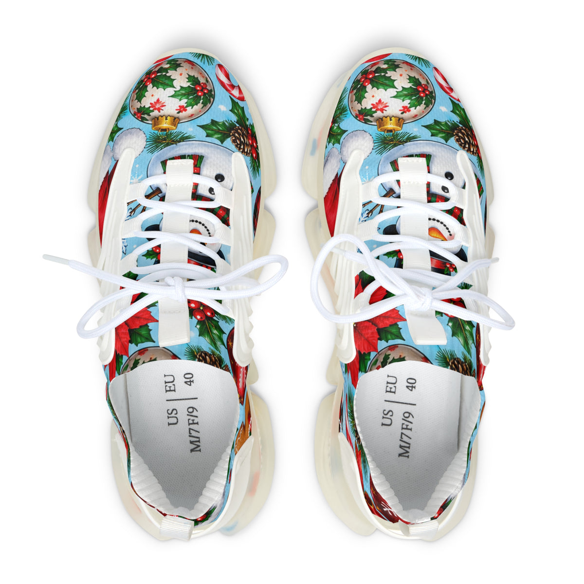 Christmas Ornaments Print Women's Mesh Sneakers — Holiday Holiday-Pattern Athletic Shoes