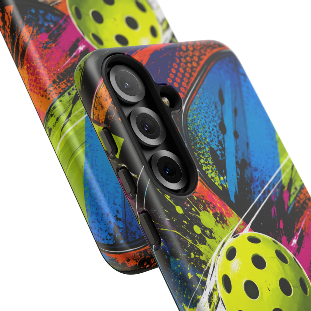 Pickleball Phone Case – Neon Paddle & Ball Splash Tough Case