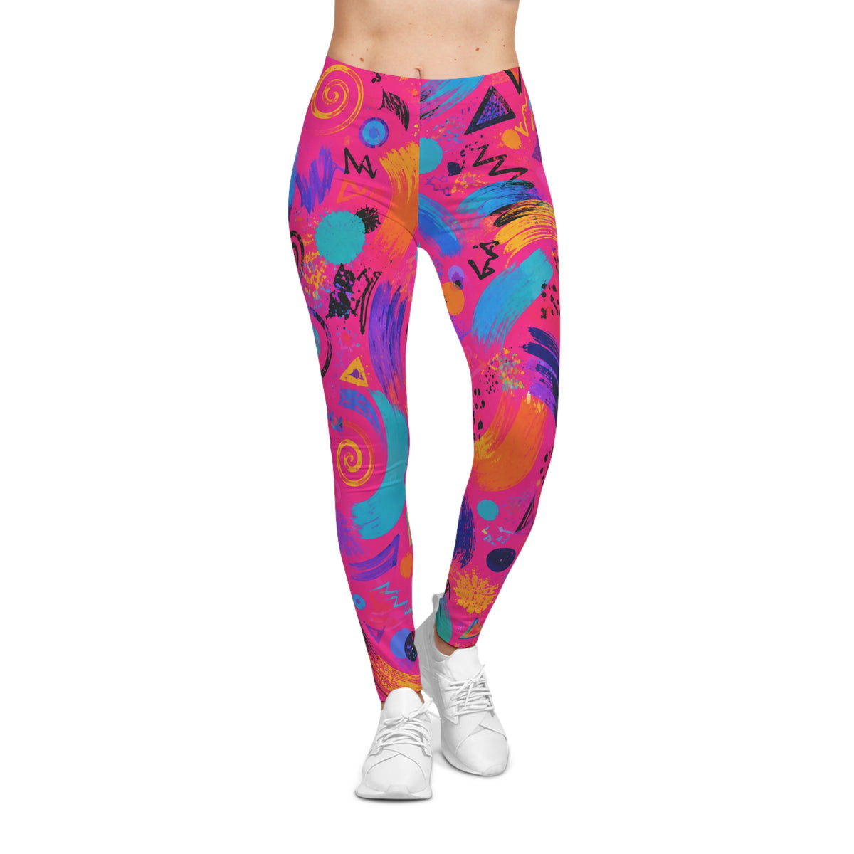 Neon 90s Abstract Print Leggings — Retro Bright All-Over-Print Activewear