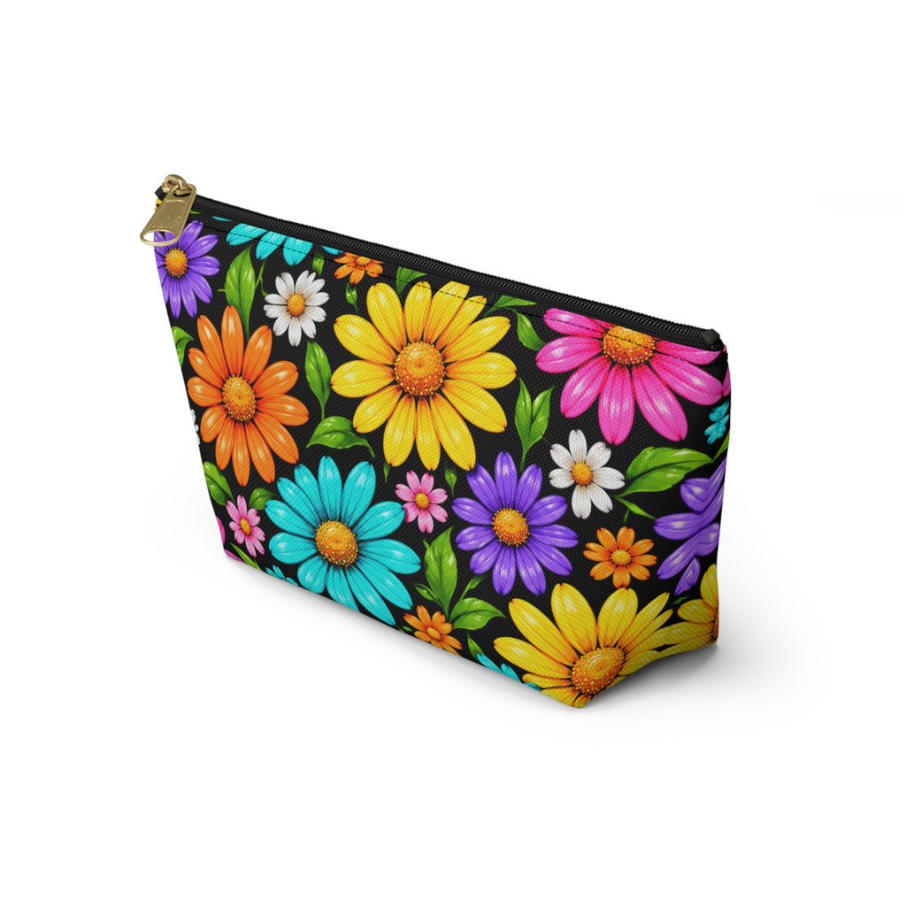 Floral Daisy Accessory Pouch — Colorful T-Bottom Makeup Bag