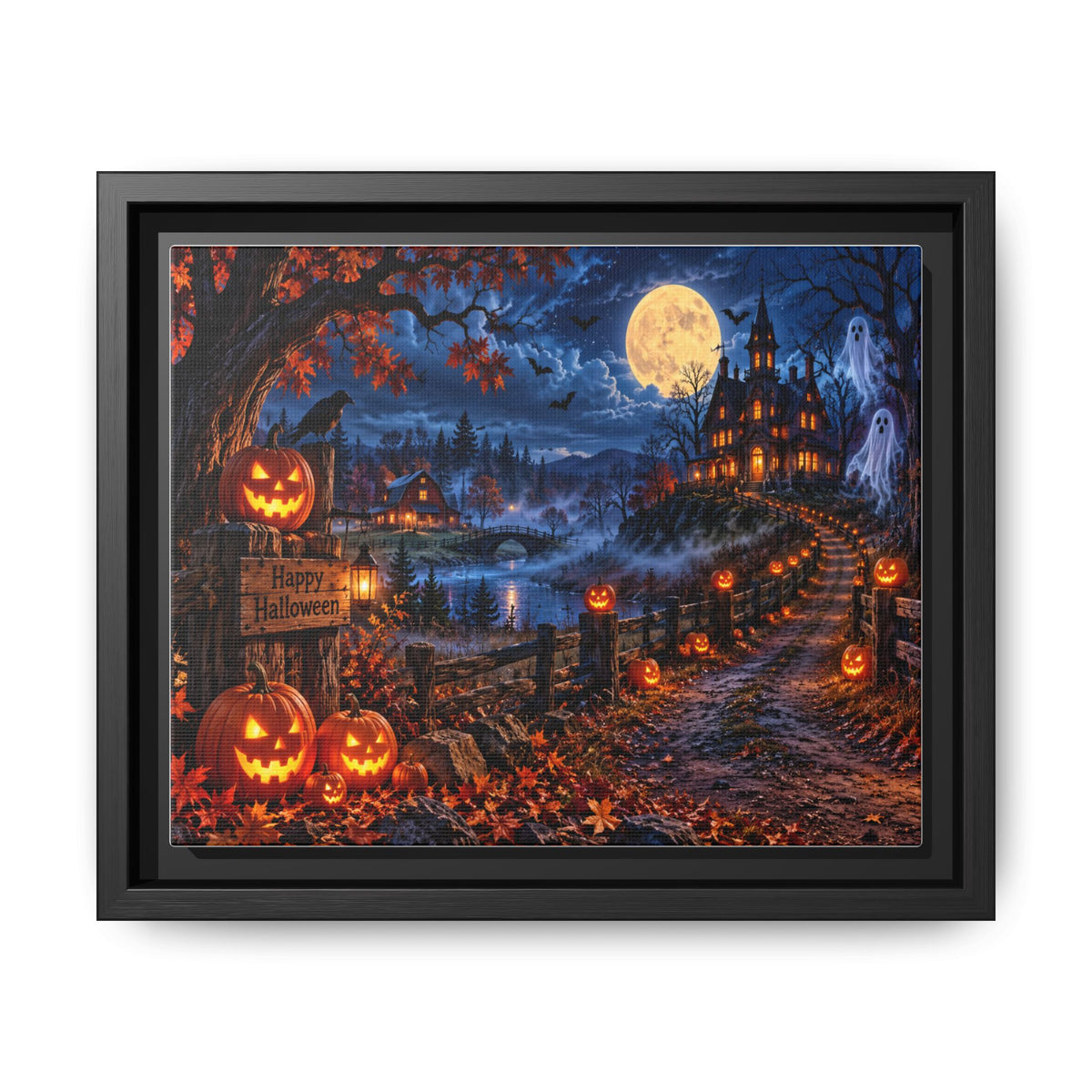 Halloween Pumpkin Path Matte Canvas Framed Wall Art