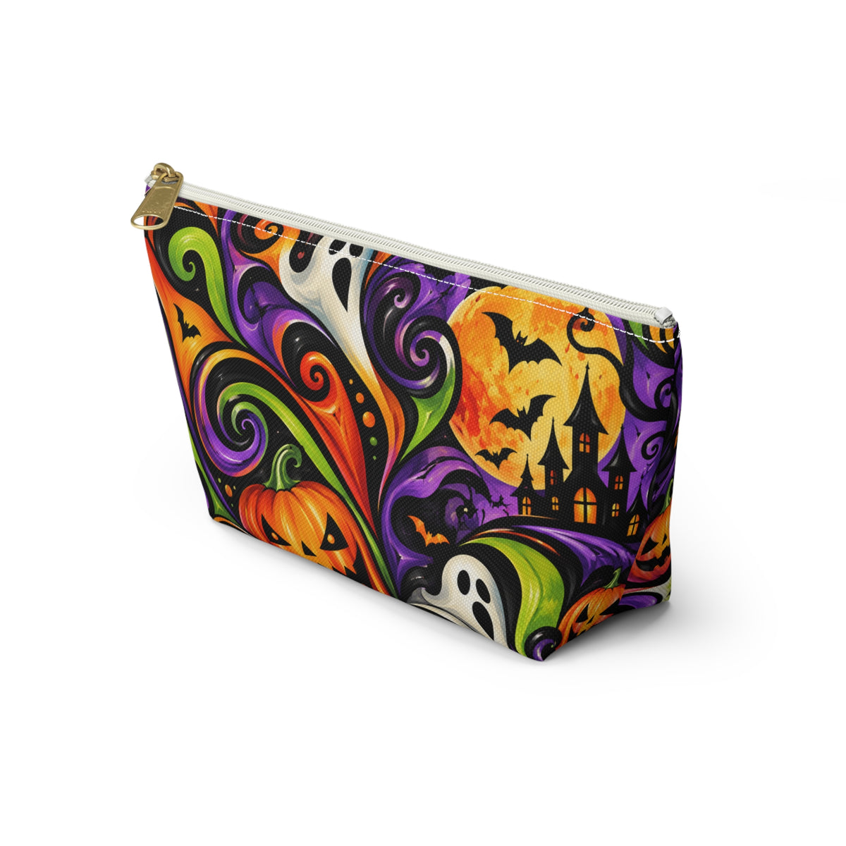 Halloween Pumpkin Ghost Makeup Bag — Spooky Halloween Accessory Pouch