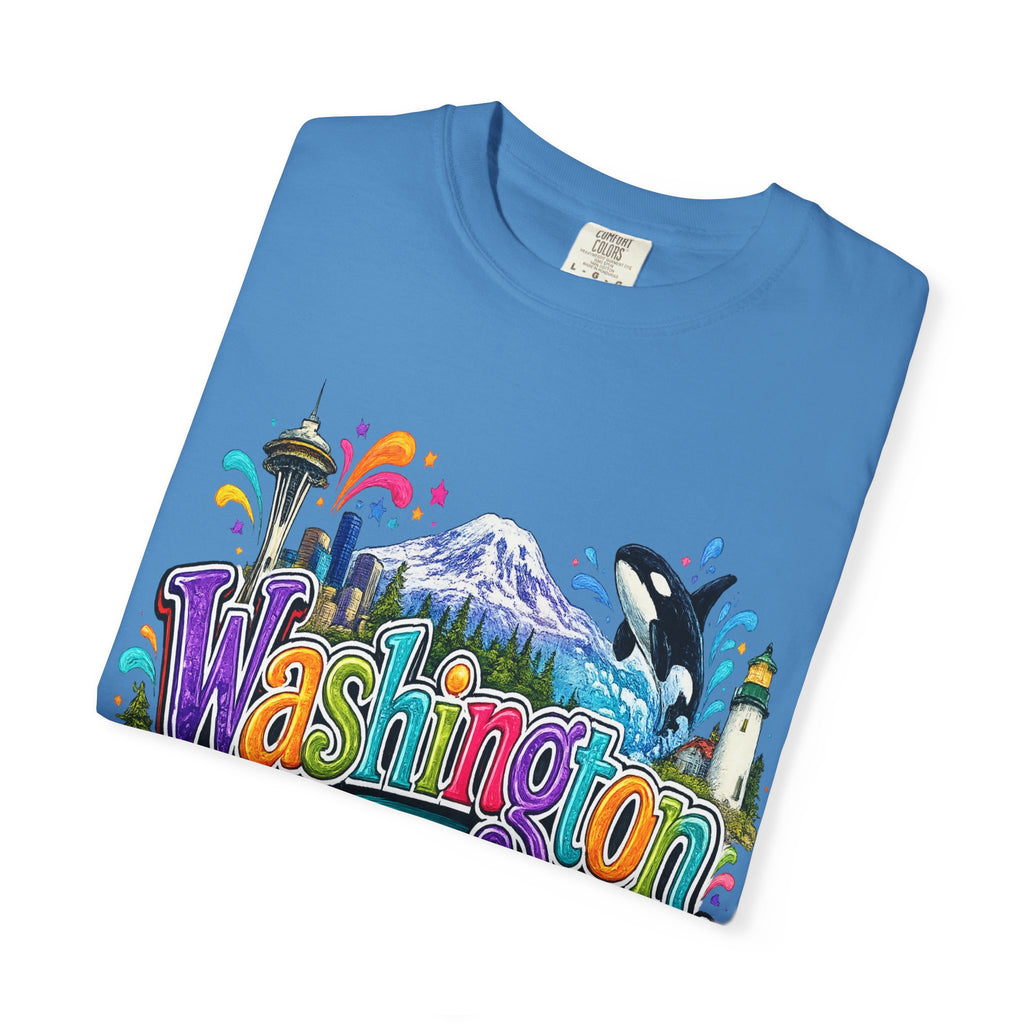 Washington State Scene T-shirt | Seattle Skyline, Orca, Apples