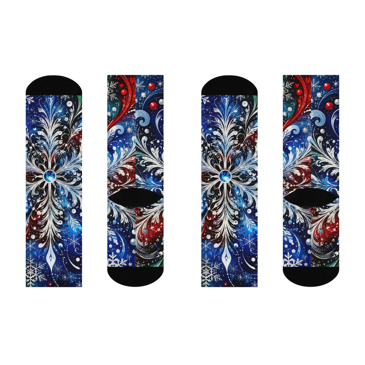 Snowflake Floral Crew Socks — Winter Holiday Cushion Socks