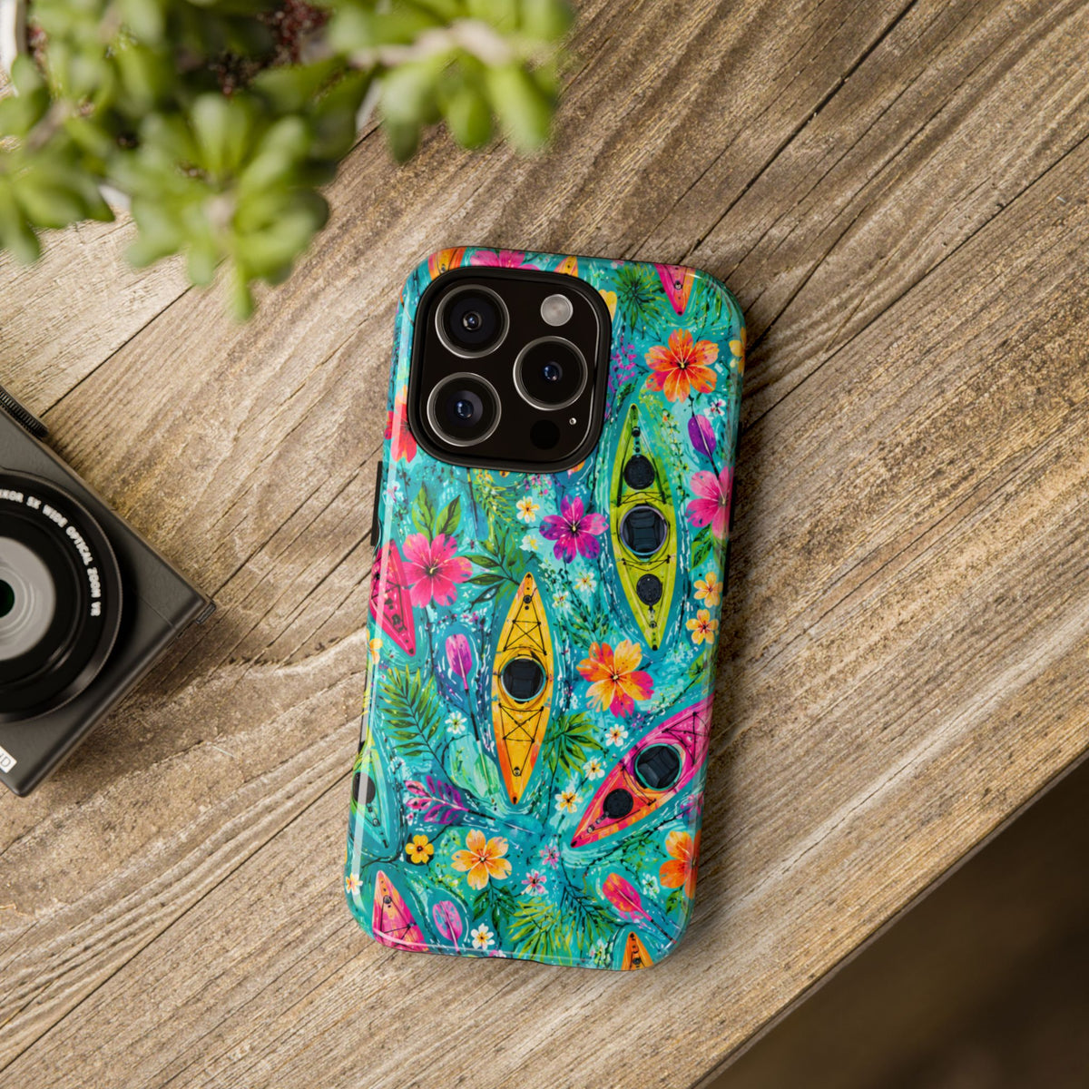 Tropical Kayak Phone Case – Colorful Floral Waterproof Pattern