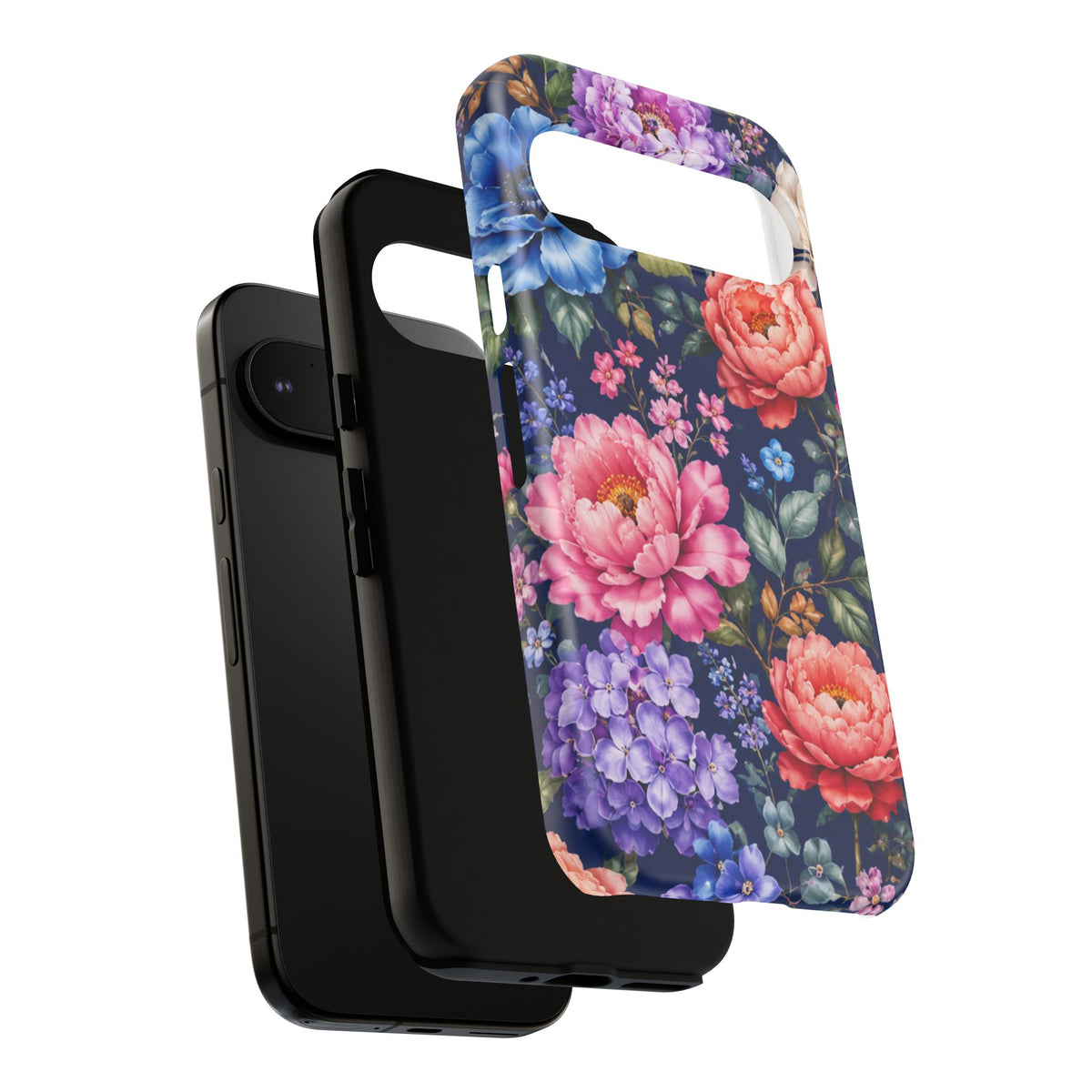 Floral Tough Phone Case – Vibrant Garden Flowers on Navy