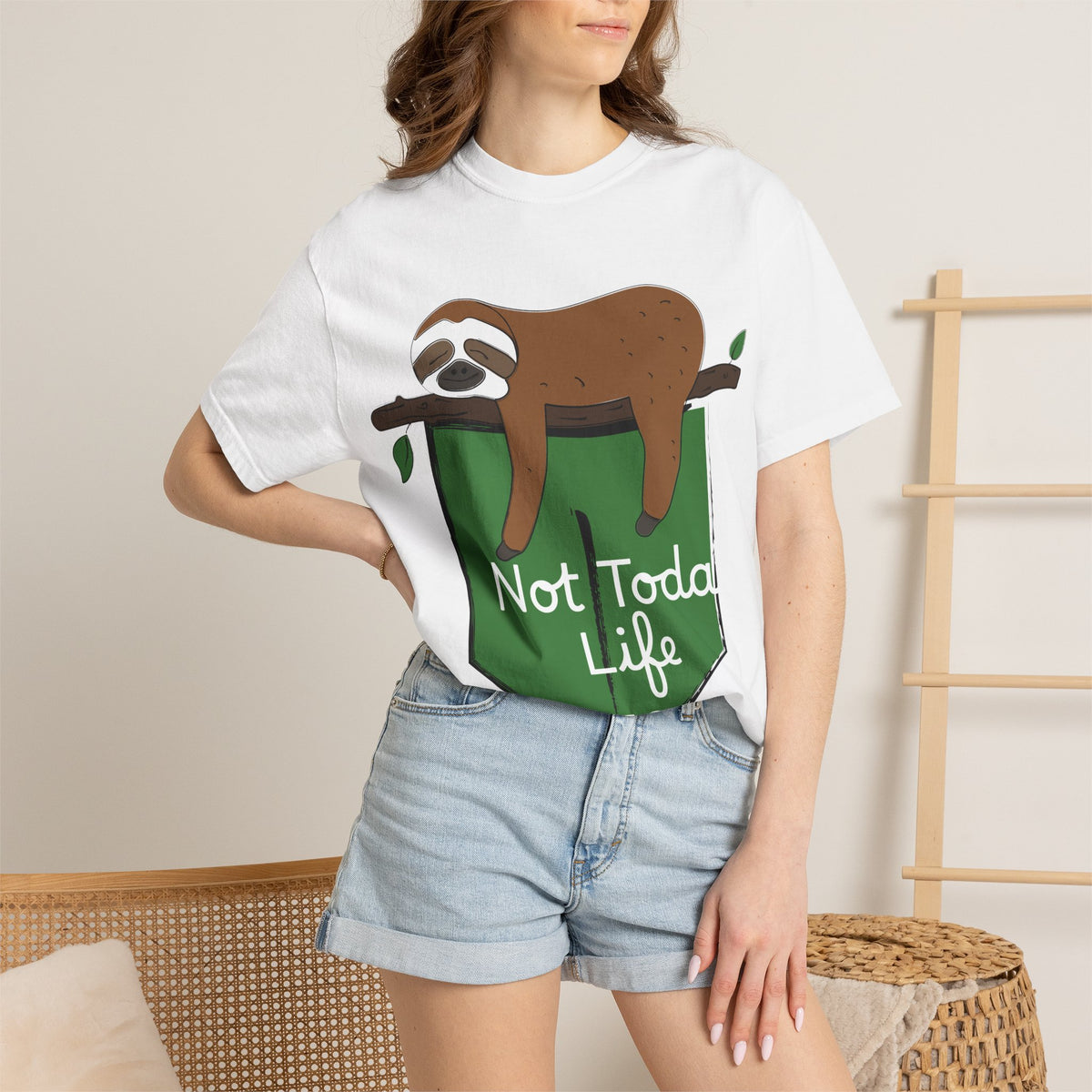Sloth Pocket Tee — "Not Today" Lazy Sloth Graphic T-Shirt