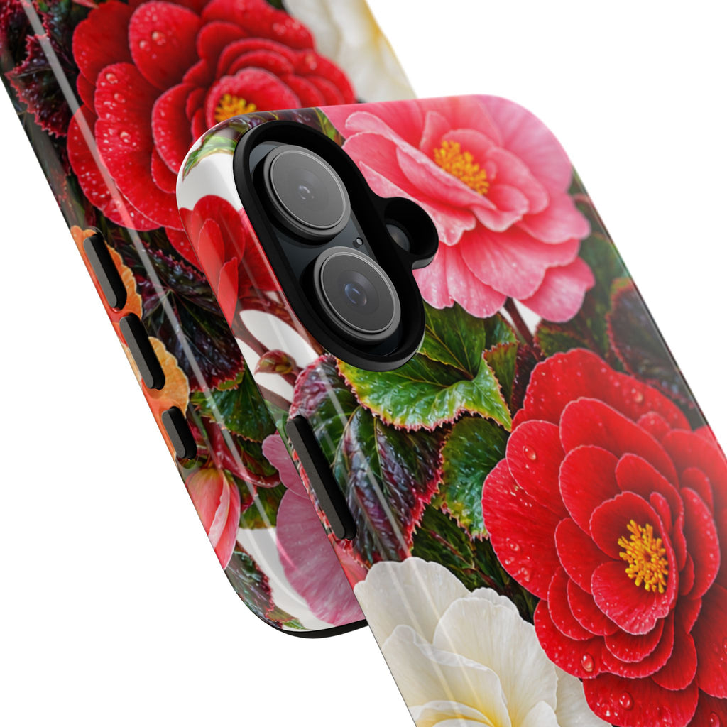Floral Begonia Phone Case — Vibrant Red, Pink & Yellow Blossom Protective Cover