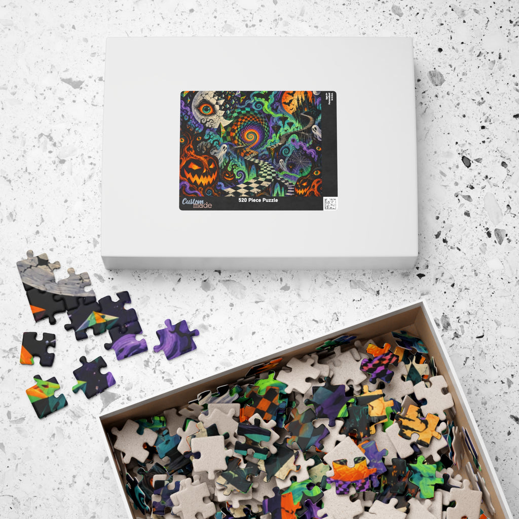 Halloween Spiral Jigsaw Puzzle — Psychedelic Pumpkin & Ghost 110/252/520/1014-Piece