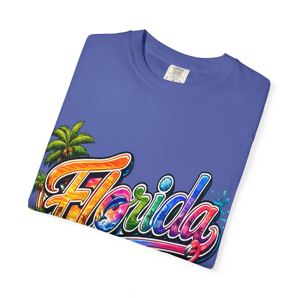 Florida Retro Palm Beach Sunset T-Shirt | Flamingo Hibiscus