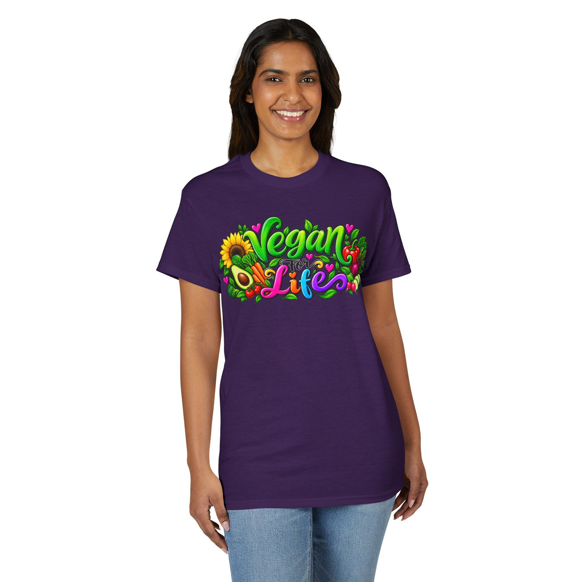 Vegan Life T‑Shirt — Colorful Sunflower & Avocado Plant-Based Pride Tee