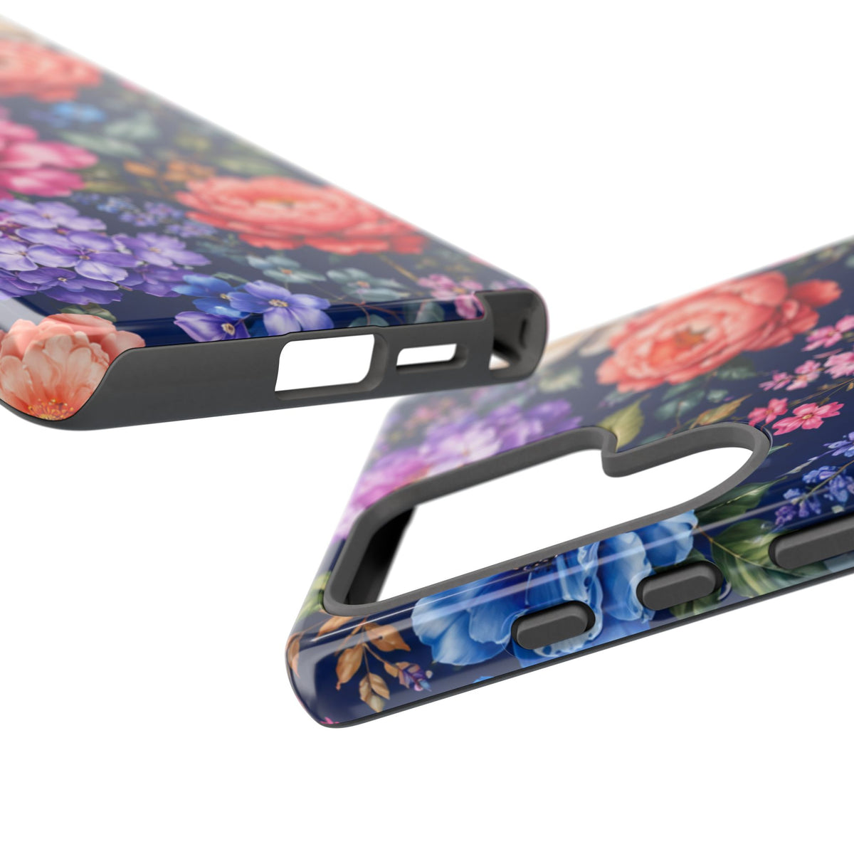Floral Tough Phone Case – Vibrant Garden Flowers on Navy