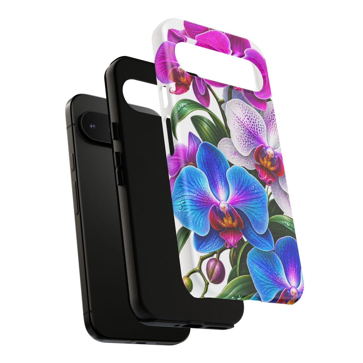 Orchid Floral Tough Phone Case – Vibrant Blue & Pink Orchid Protective Cover