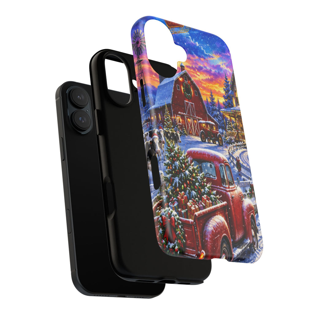Christmas Farm Phone Case — Vintage Red Truck in Snowy Holiday Scene