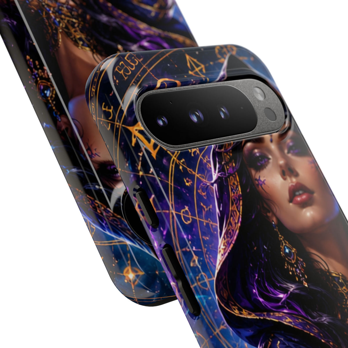Phone Case — Mystical Sorceress Art Protective Tough Case (Astrology, Purple Hooded Witch)