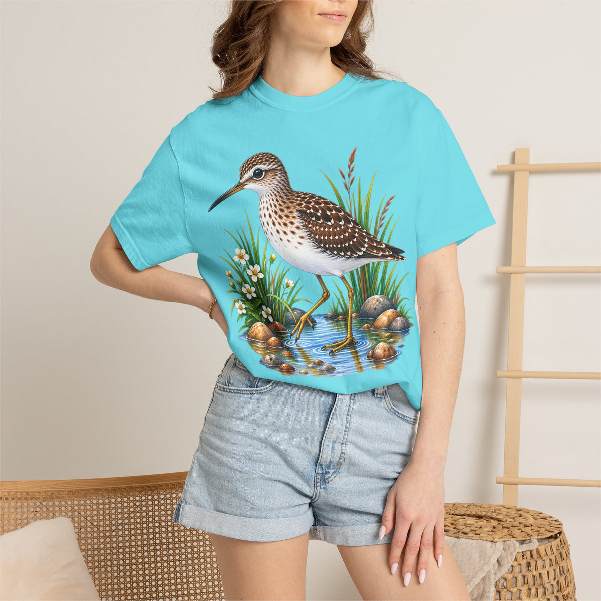 Shorebird Illustration T-Shirt — Marsh Sandpiper Graphic Tee
