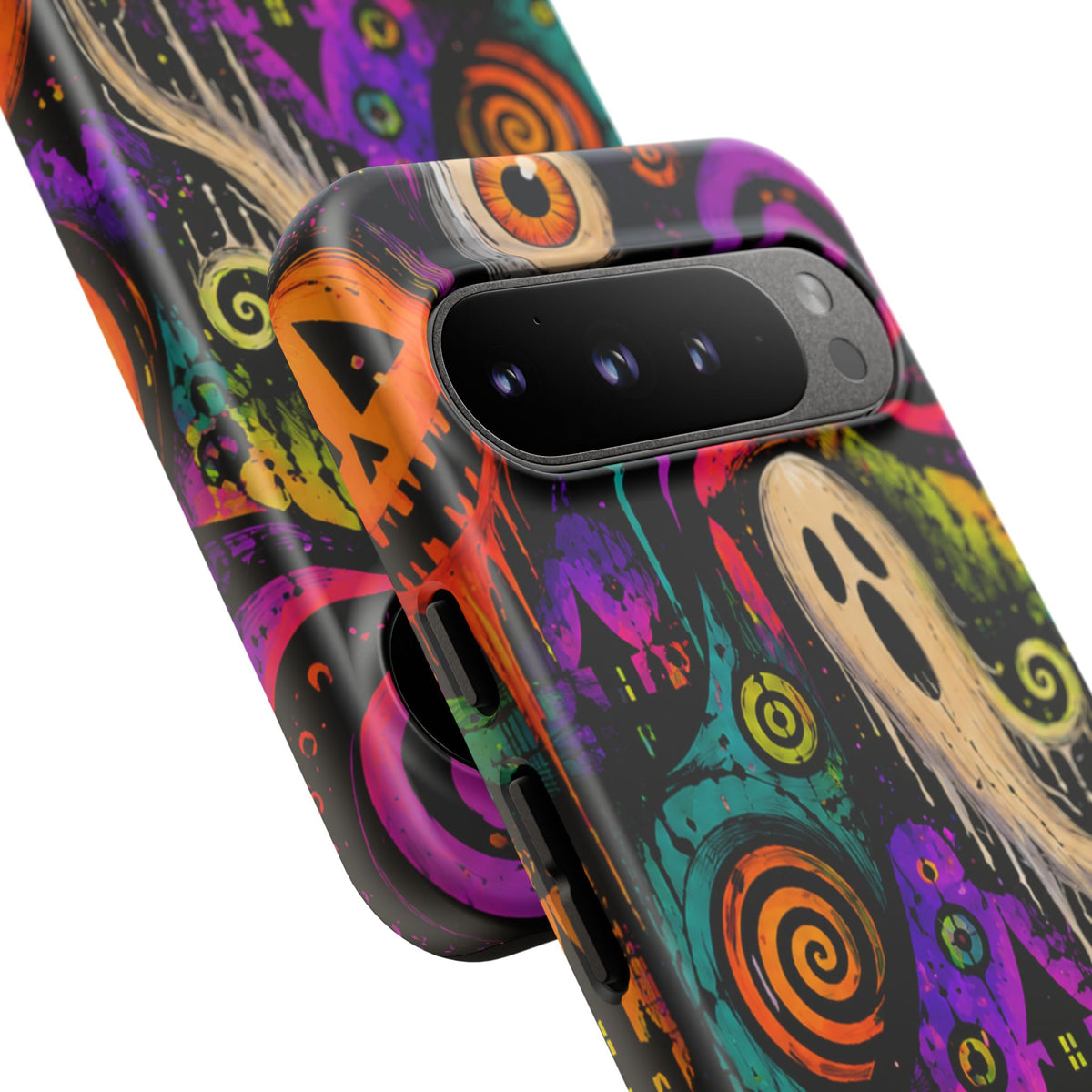 Halloween Ghost Phone Case — Colorful Spooky Skull & Haunted House Tough Case