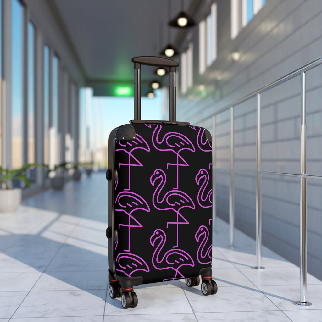 Neon Pink Flamingo Carry-On Suitcase — Retro Tropical Travel Luggage