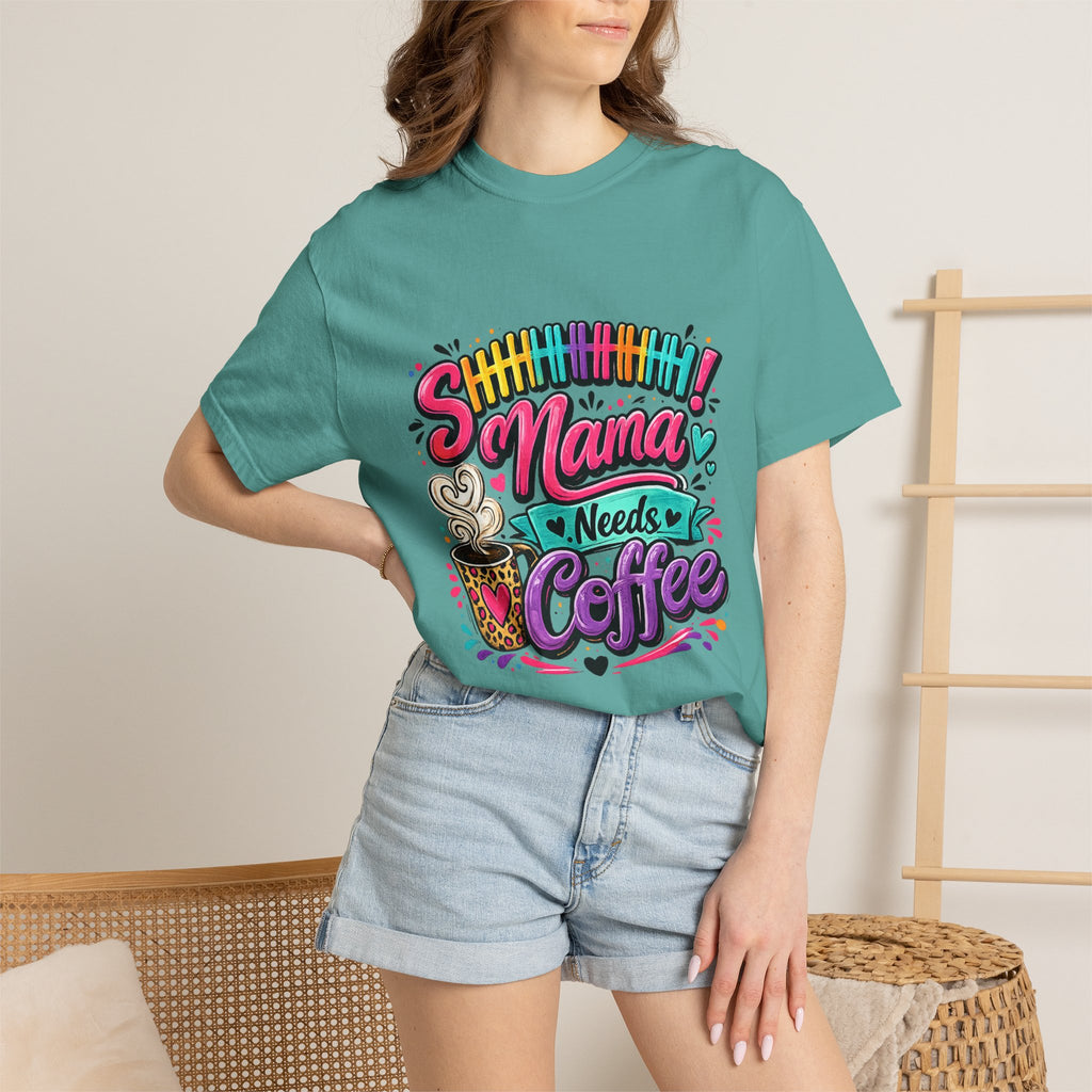 Mama Needs Coffee T-shirt | Colorful Coffee Cup Typography