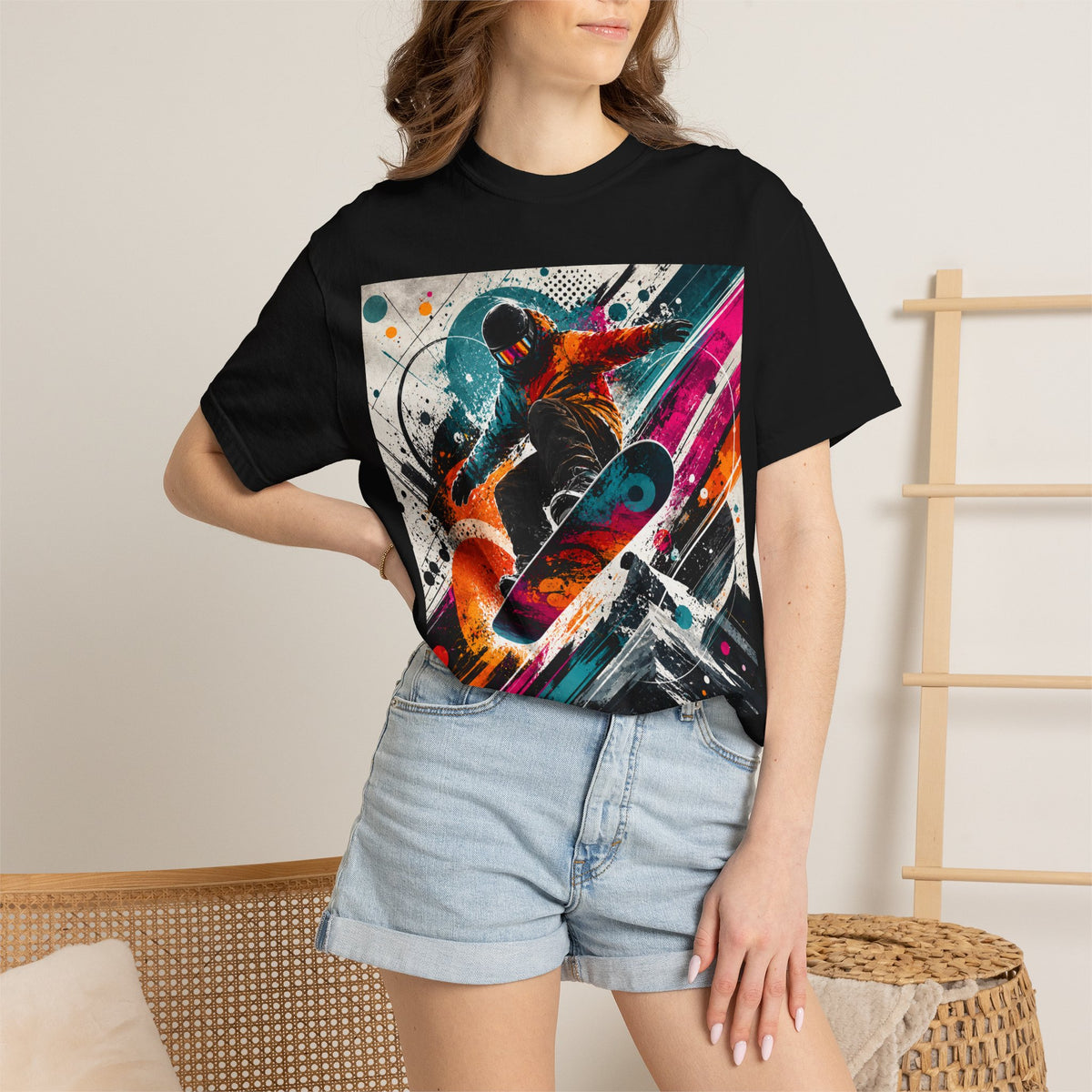 Snowboarder Abstract Art Tee — Dynamic Winter Sports Graphic T-Shirt