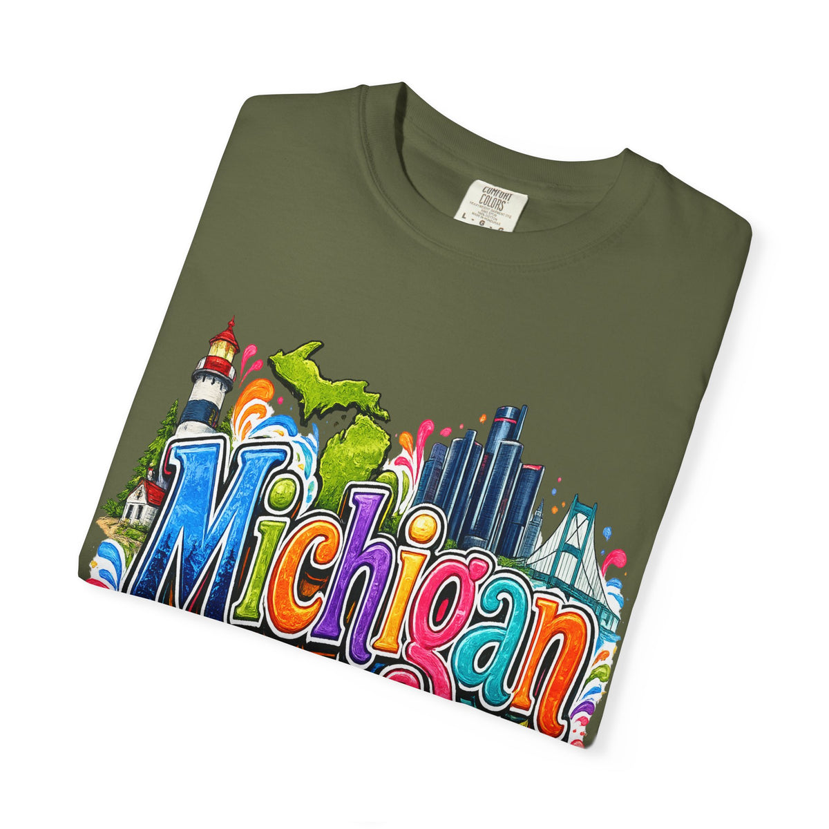 Michigan State Scene T-Shirt | Lighthouse, Skyline, Great Lakes
