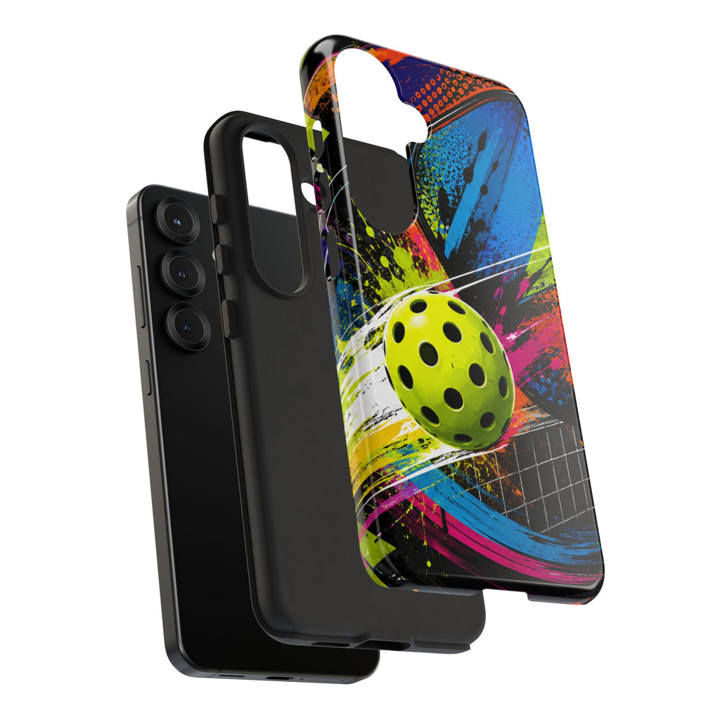 Pickleball Phone Case – Neon Paddle & Ball Splash Tough Case