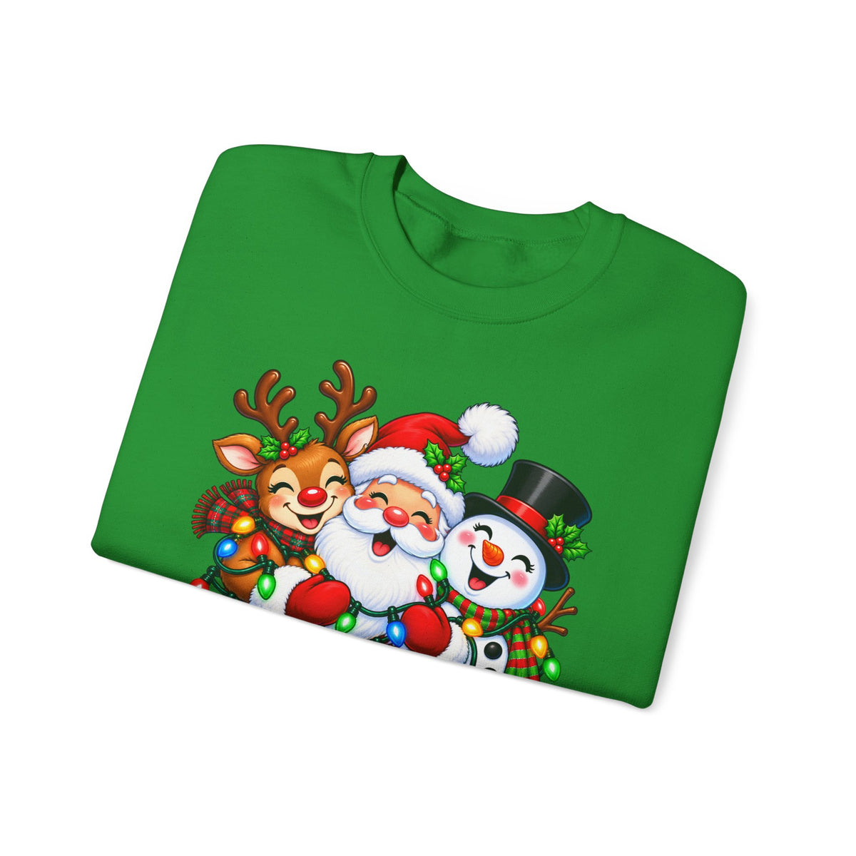 Christmas Trio Crewneck Sweatshirt — Santa, Reindeer & Snowman Holiday Pullover