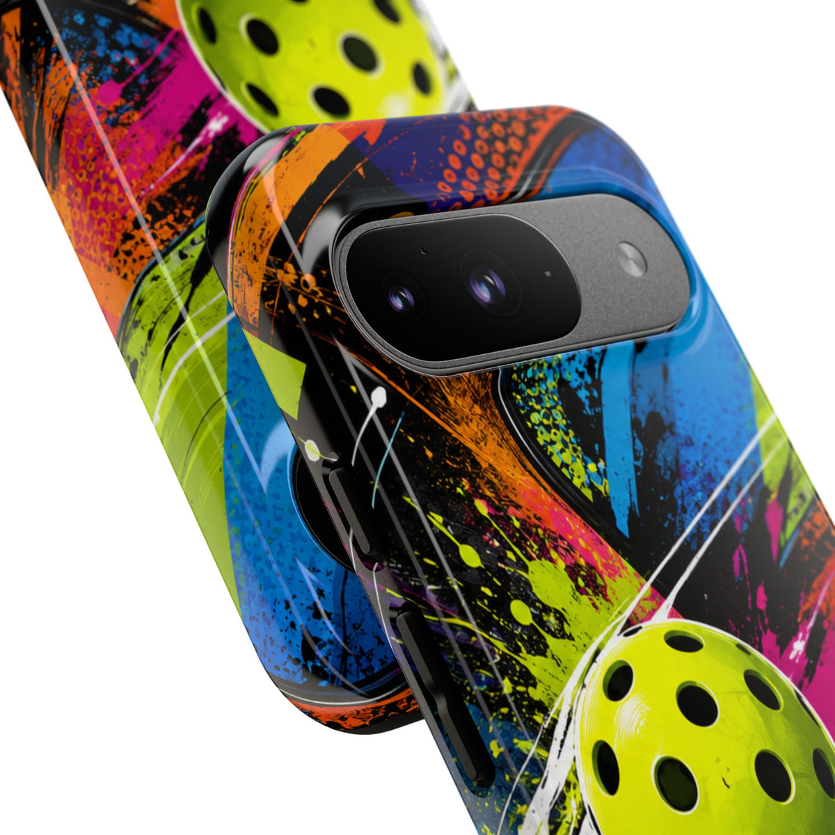Pickleball Phone Case – Neon Paddle & Ball Splash Tough Case