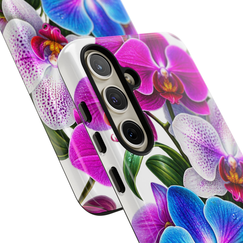 Orchid Floral Tough Phone Case – Vibrant Blue & Pink Orchid Protective Cover