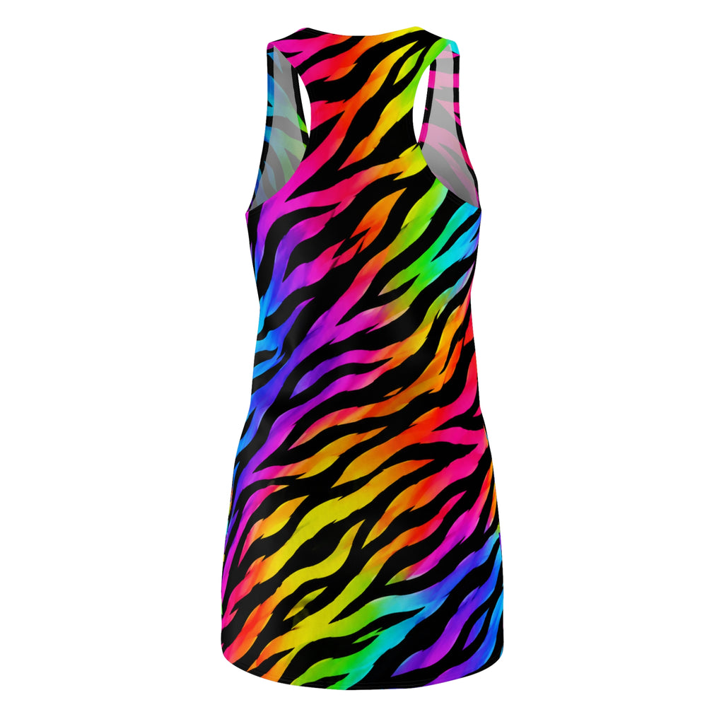 Rainbow Zebra Racerback Dress — Bold Neon Animal Print Sleeveless Dress