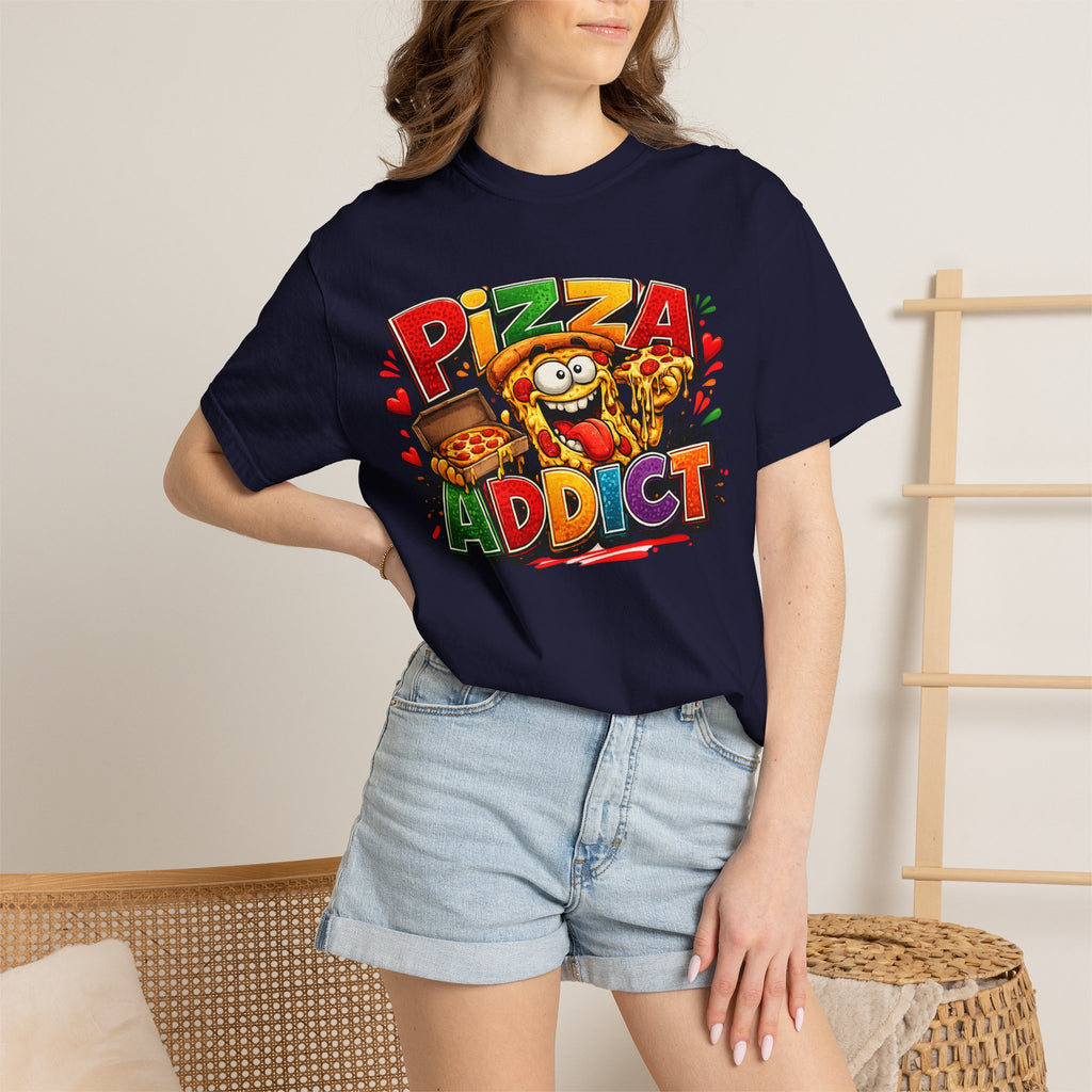 Pizza Addict T-shirt | Cartoon Slice Graphic, Funny Food Tee