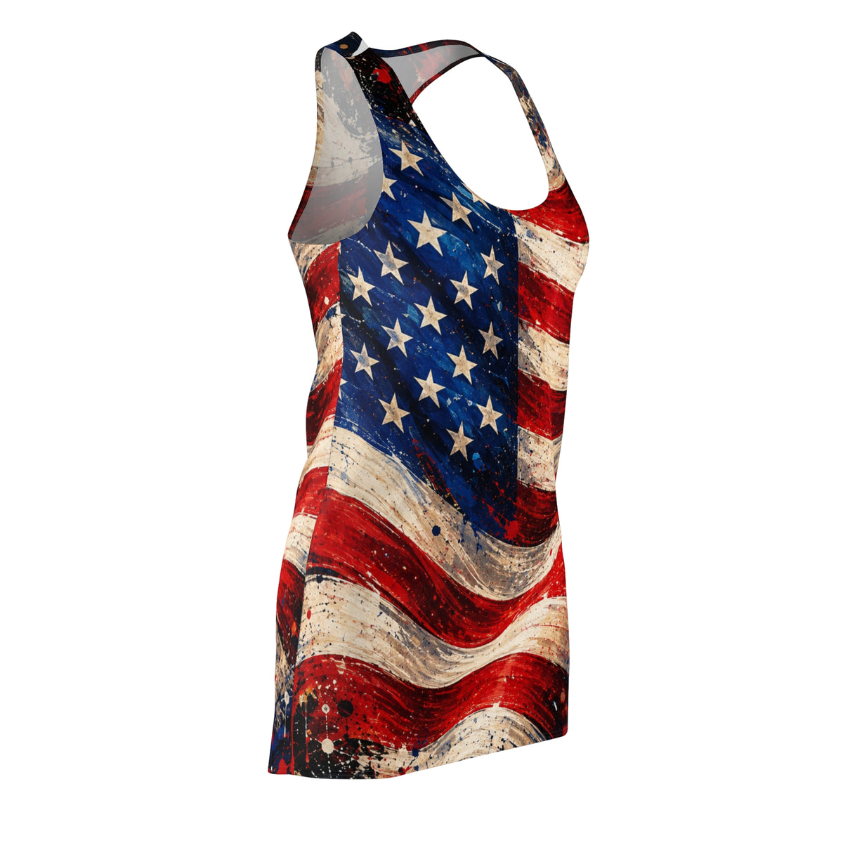 American Flag Racerback Dress — Distressed USA Patriotic All-Over Print
