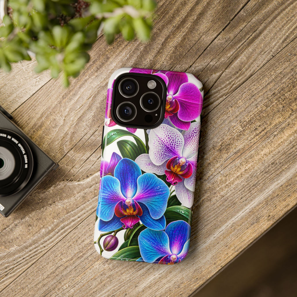Orchid Floral Tough Phone Case – Vibrant Blue & Pink Orchid Protective Cover