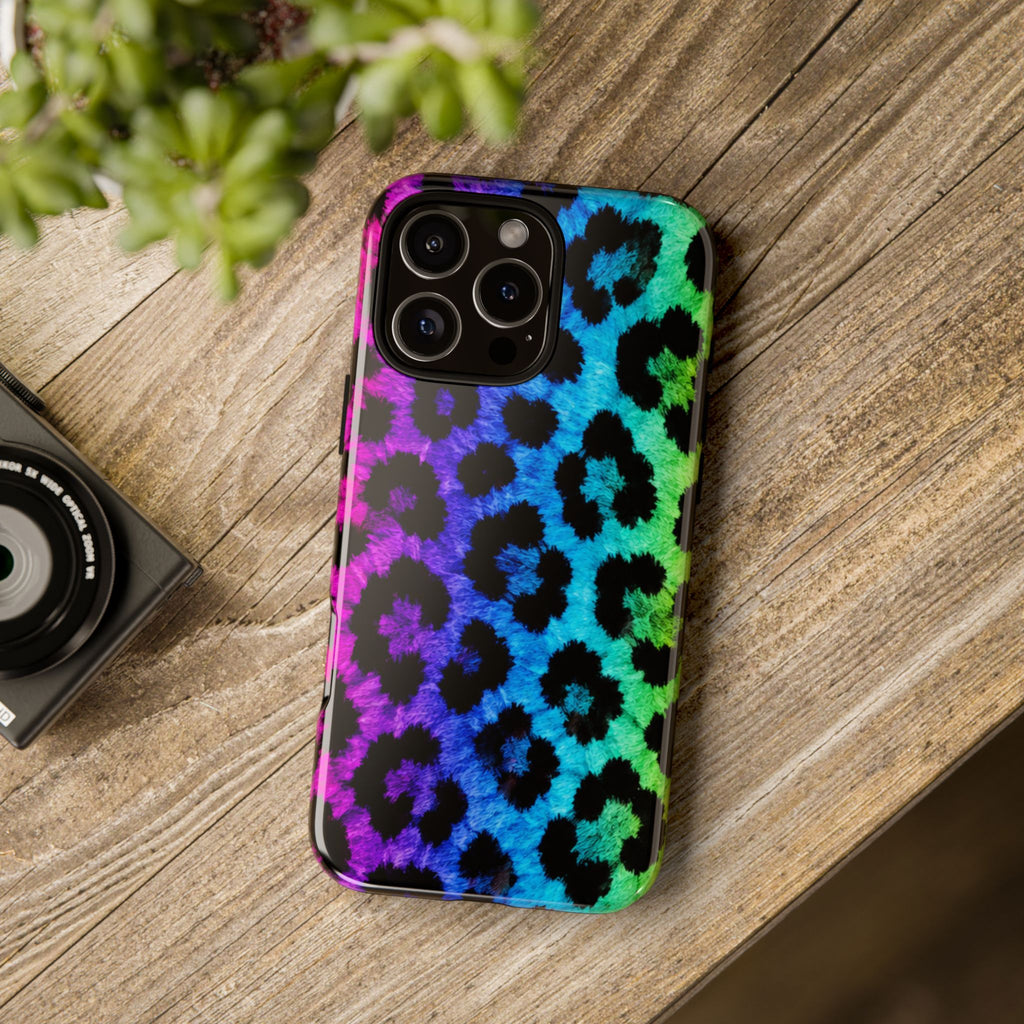 Neon Rainbow Leopard Tough Case – Colorful Animal Print Phone Cover