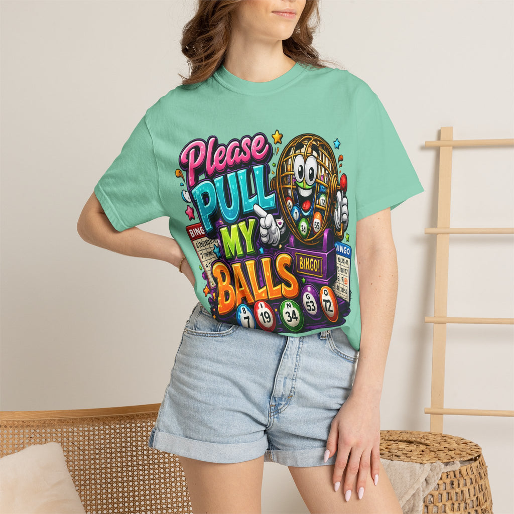 Please Pull My Balls bingo T-Shirt | Funny Lottery Ball Cartoon