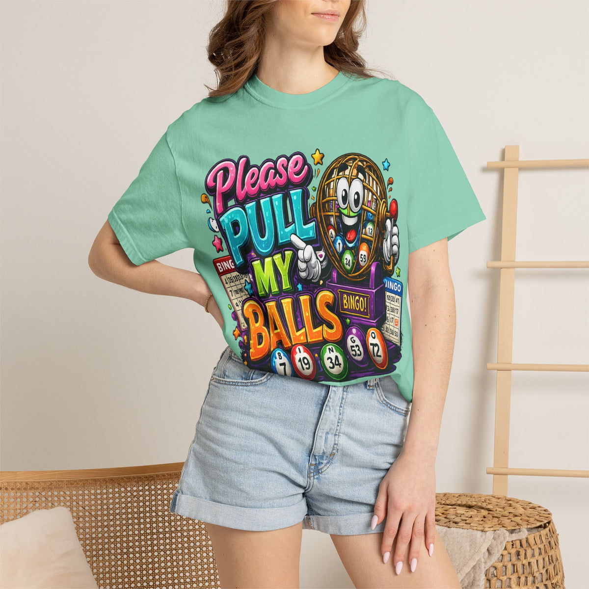 Please Pull My Balls bingo T-Shirt | Funny Lottery Ball Cartoon